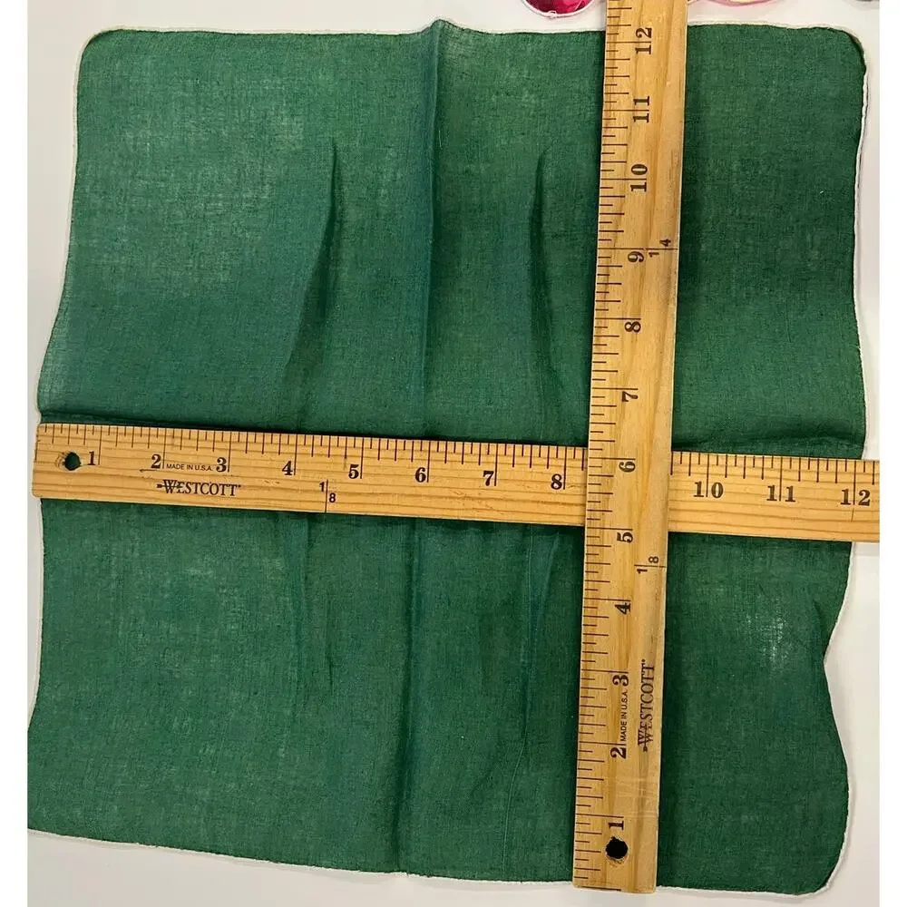 Set of 3 Vintage Hankie Handkerchiefs - Green Red Yellow Floral Beautiful - Picture 4 of 6